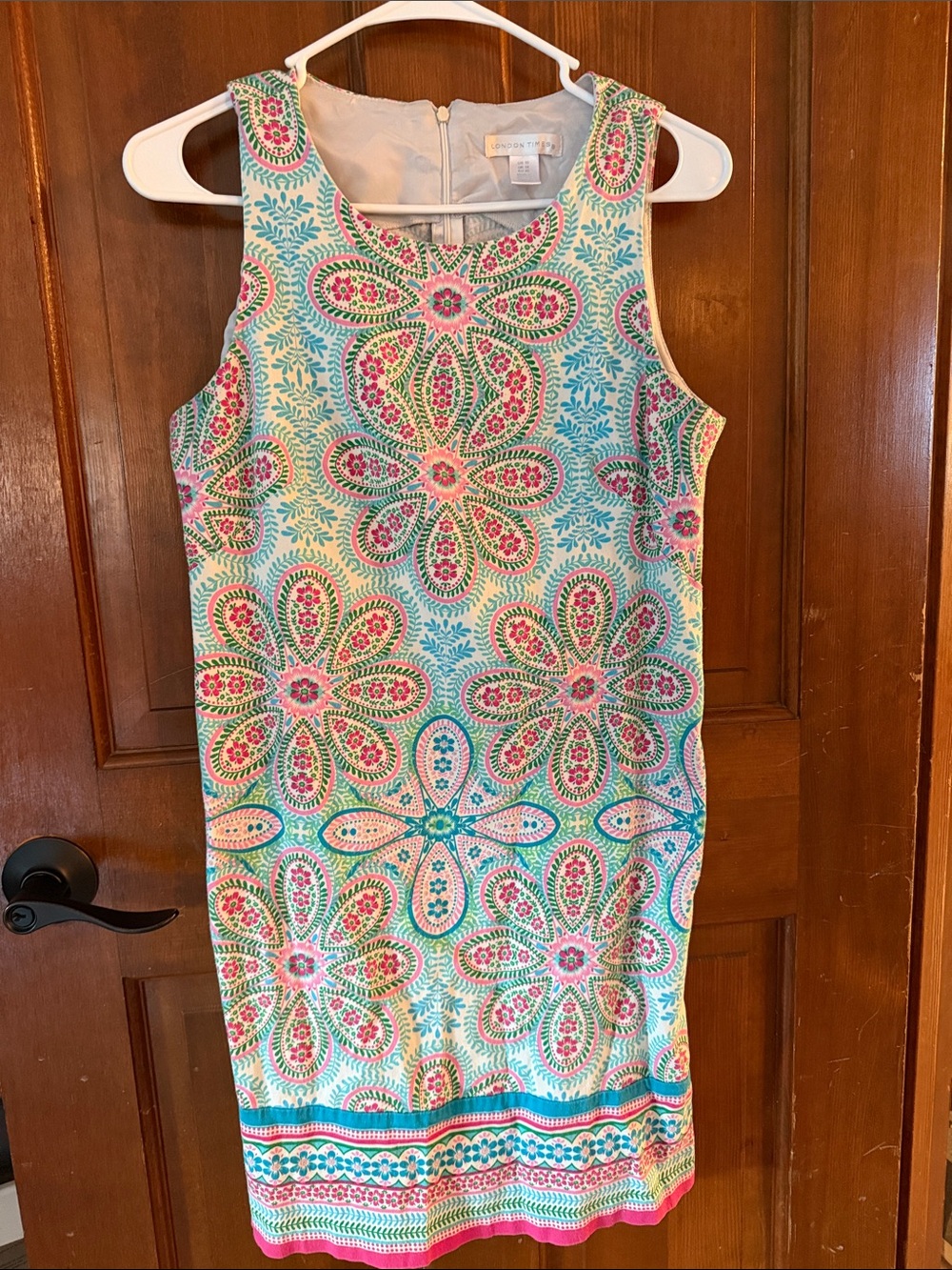 London Times Floral Shift Dress in Aqua & Pink